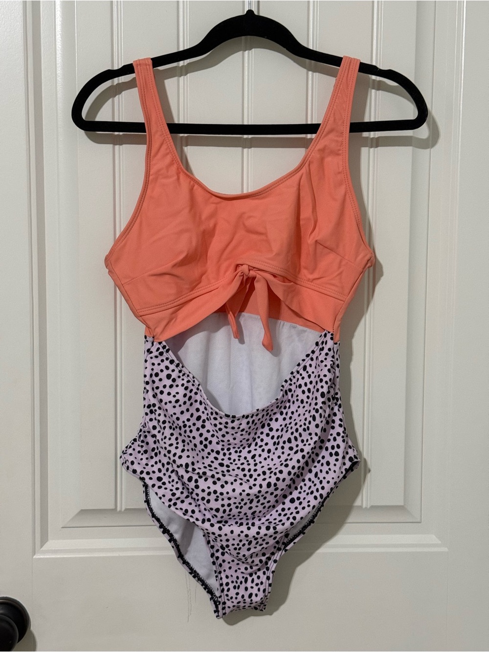 Coral Tie-Front One-Piece Swimsuit with Spot Print